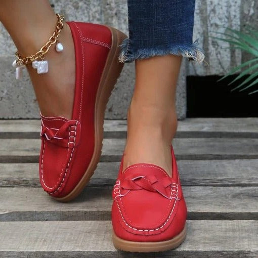 Women's Leather Loafers Slip On Cushioned Walking Shoes