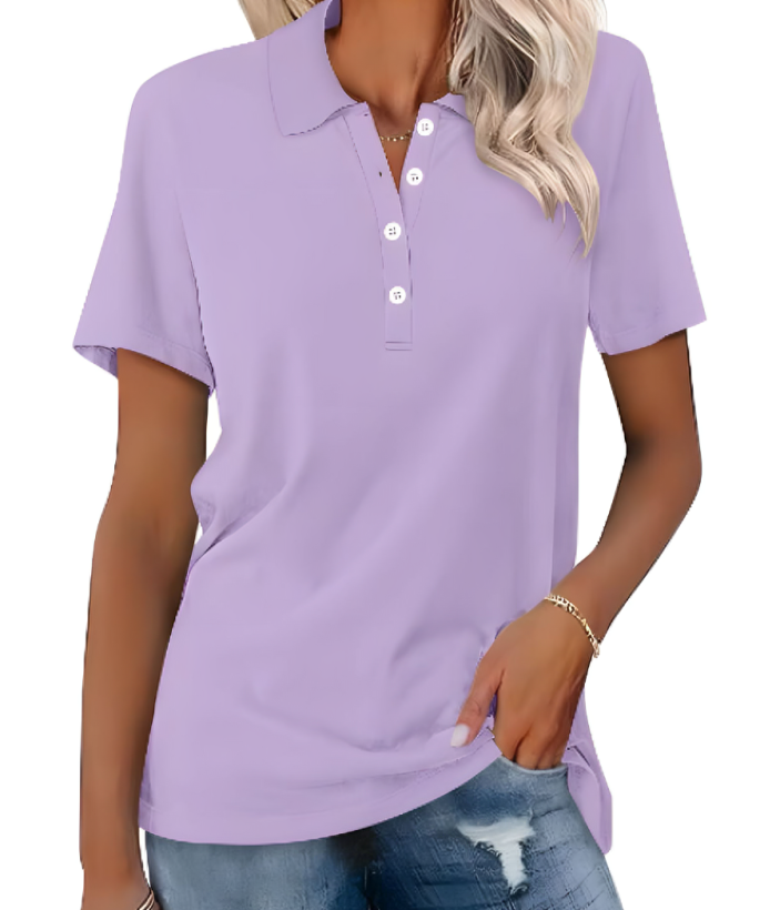 Polo Shirt Women's Cotton Blend Short Sleeve Side Slits Relaxed