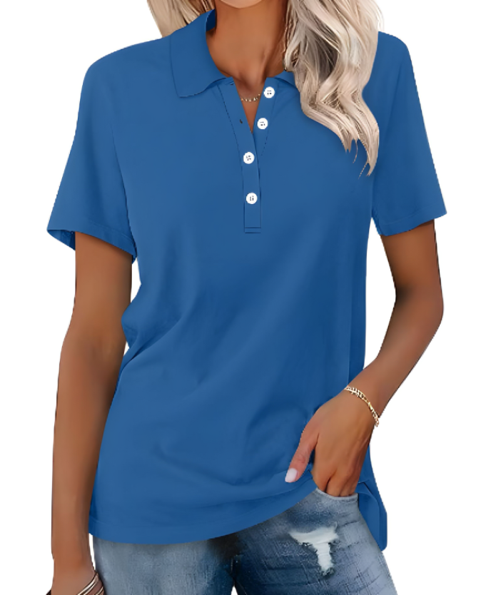 Polo Shirt Women's Cotton Blend Short Sleeve Side Slits Relaxed