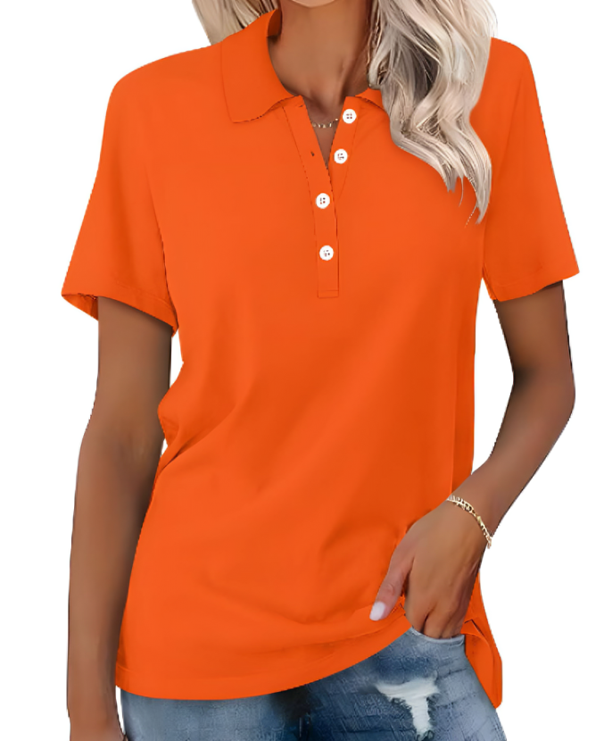 Polo Shirt Women's Cotton Blend Short Sleeve Side Slits Relaxed