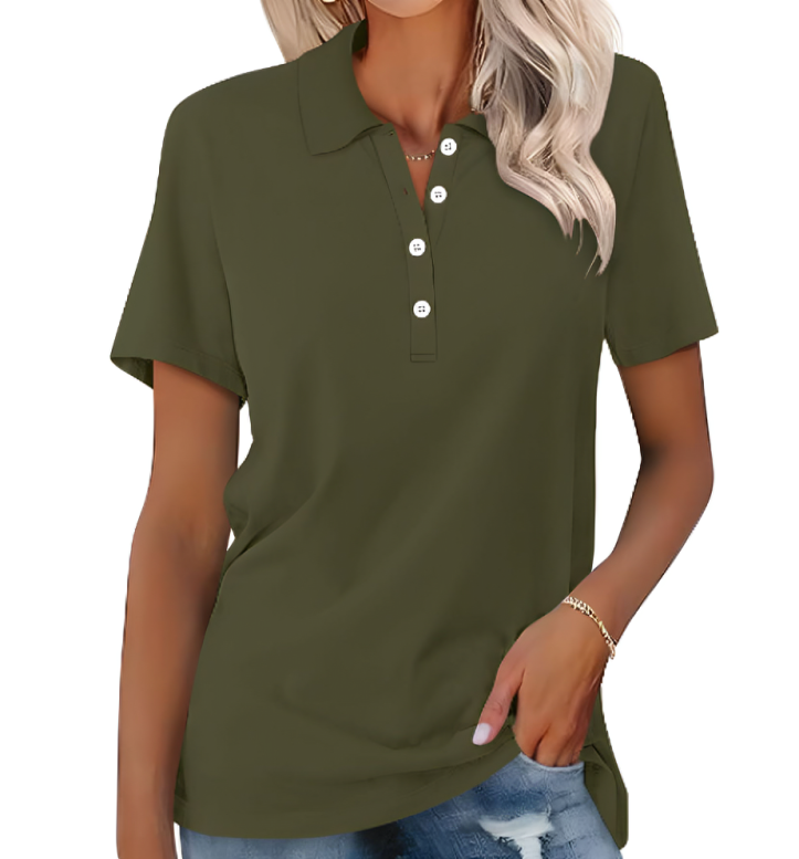 Polo Shirt Women's Cotton Blend Short Sleeve Side Slits Relaxed