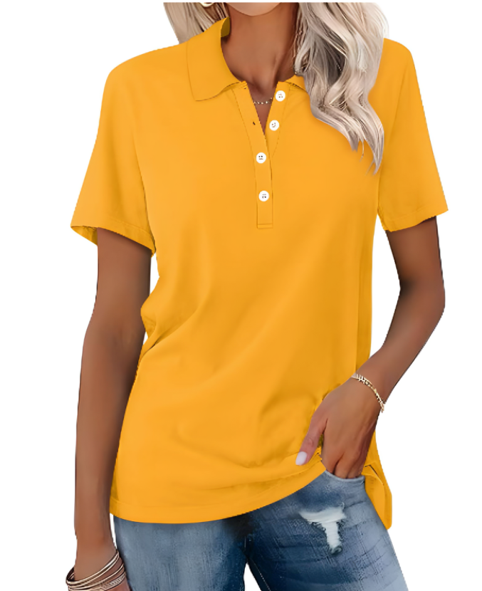 Polo Shirt Women's Cotton Blend Short Sleeve Side Slits Relaxed
