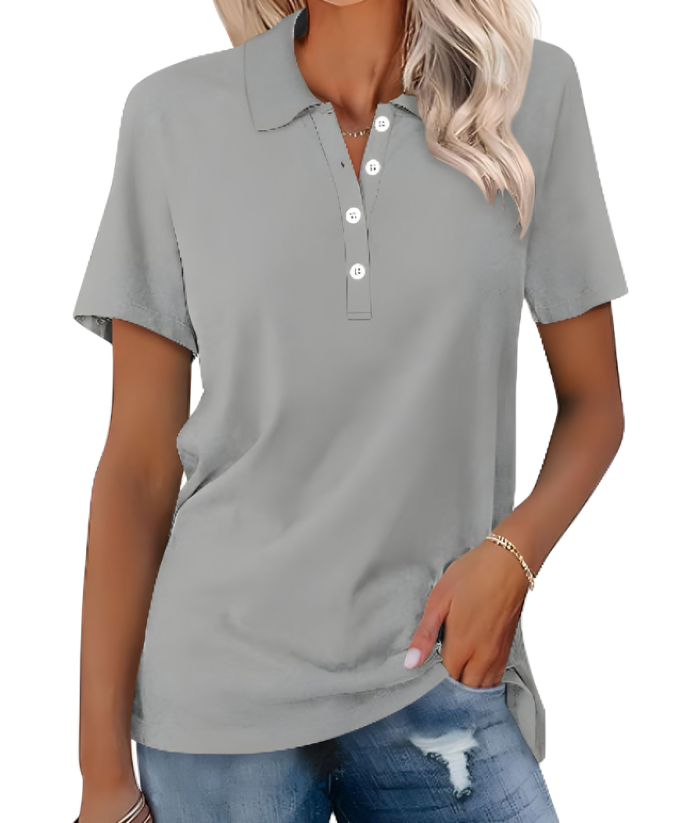 Polo Shirt Women's Cotton Blend Short Sleeve Side Slits Relaxed