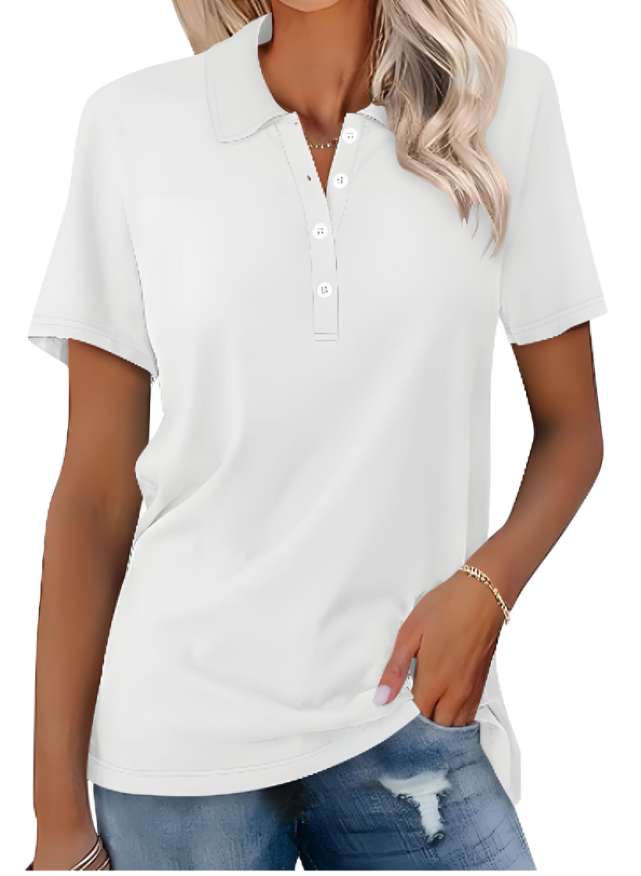 Polo Shirt Women's Cotton Blend Short Sleeve Side Slits Relaxed