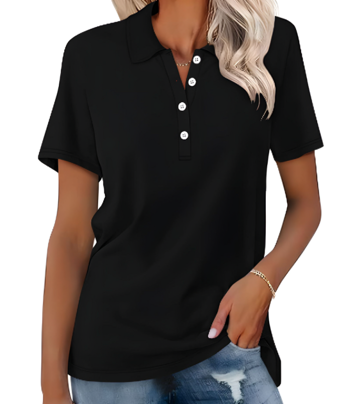 Polo Shirt Women's Cotton Blend Short Sleeve Side Slits Relaxed