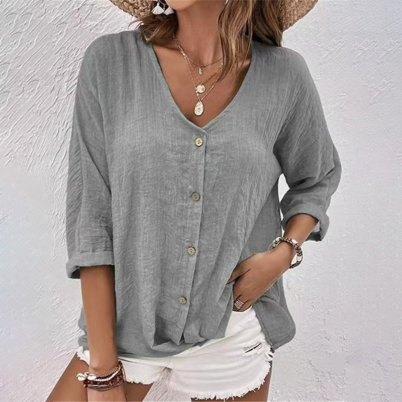 Linen Tunic Top Women Oversized V-Neck Summer Casual