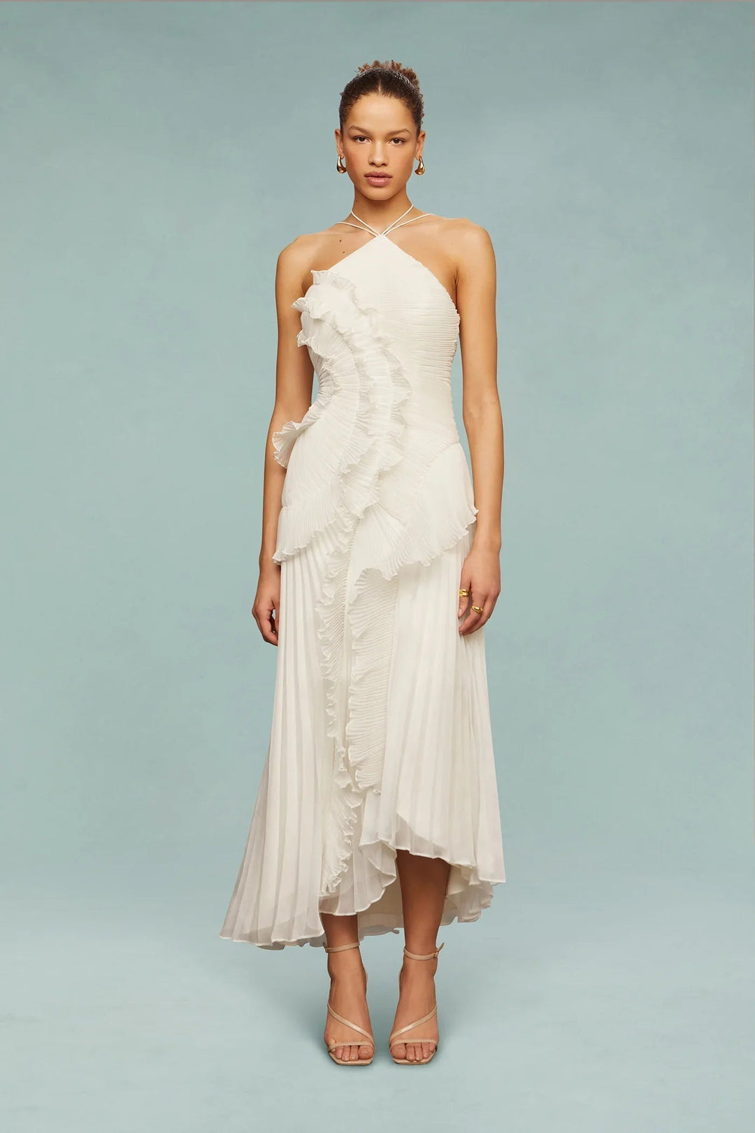 Halter Neck Maxi Dress with Tiered Ruffles