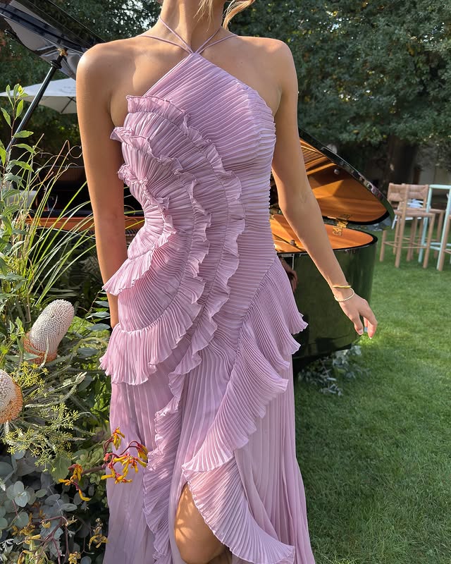 Halter Neck Maxi Dress with Tiered Ruffles