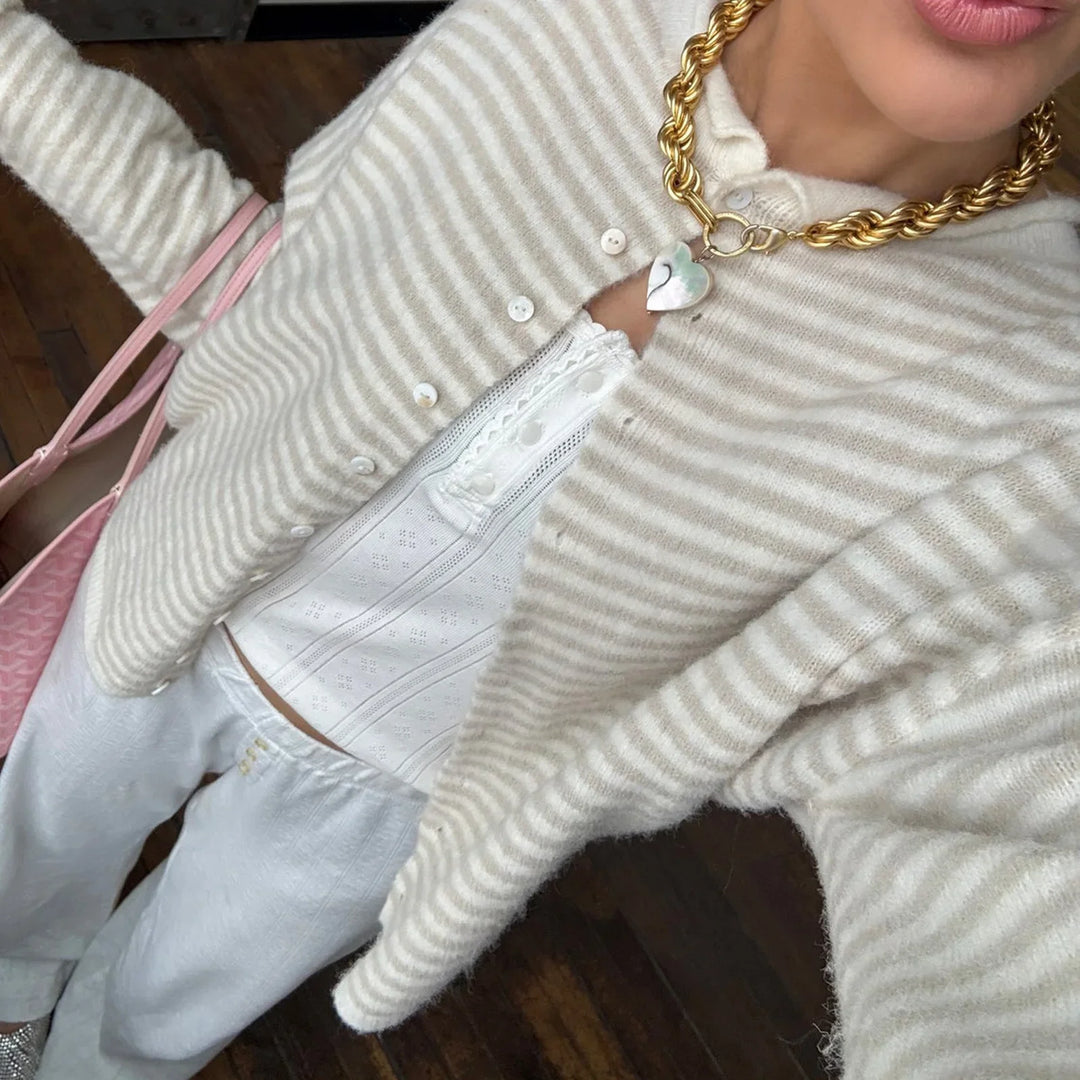 Long Sleeve Striped Cardigan Full Button Front Stand Collar 6 Colors