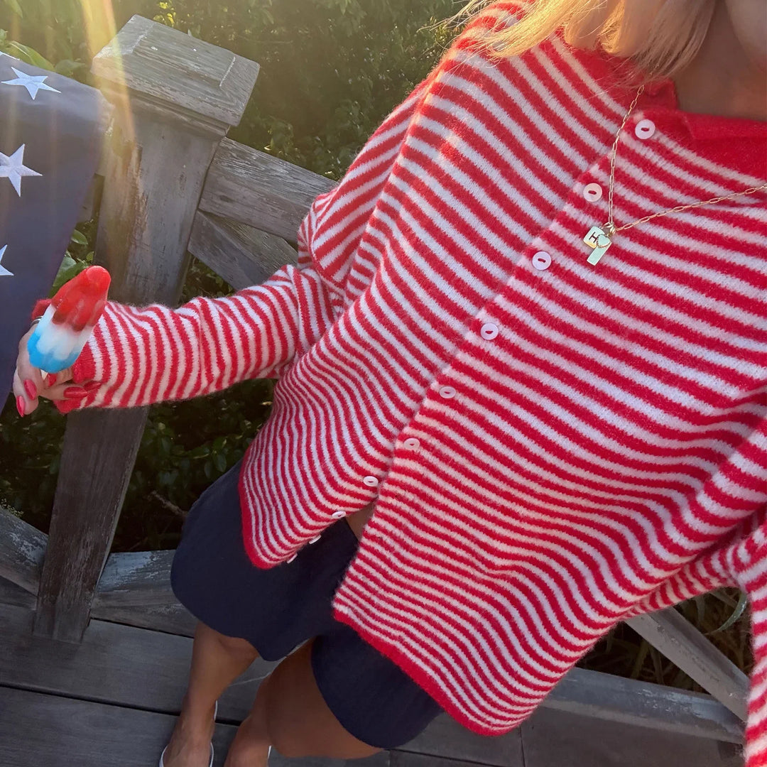 Long Sleeve Striped Cardigan Full Button Front Stand Collar 6 Colors